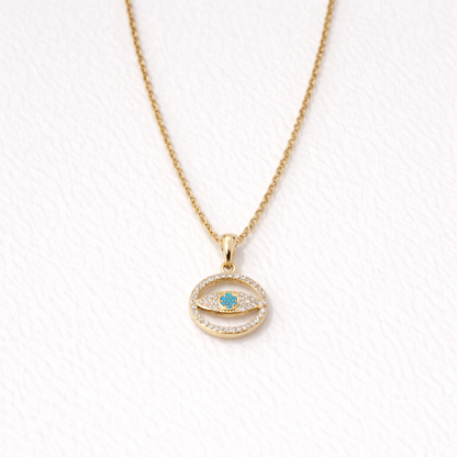 Evil Eye Crystal Pendant Necklace – Gold Finish Protective Jewelry