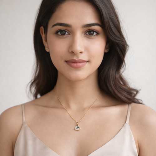 Evil Eye Crystal Pendant Necklace – Gold Finish Protective Jewelry