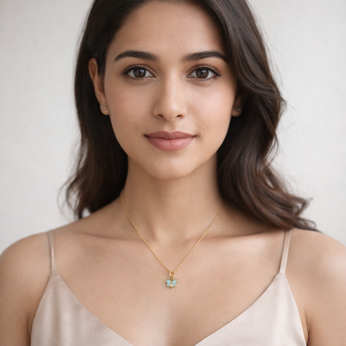 Blue Crystal Butterfly Pendant Necklace – Gold Finish Elegant Jewelry