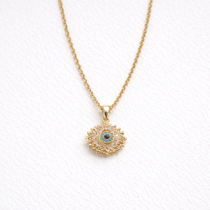 Sunburst Evil Eye Pendant Necklace – Gold Finish Protective Luxury Jewelry