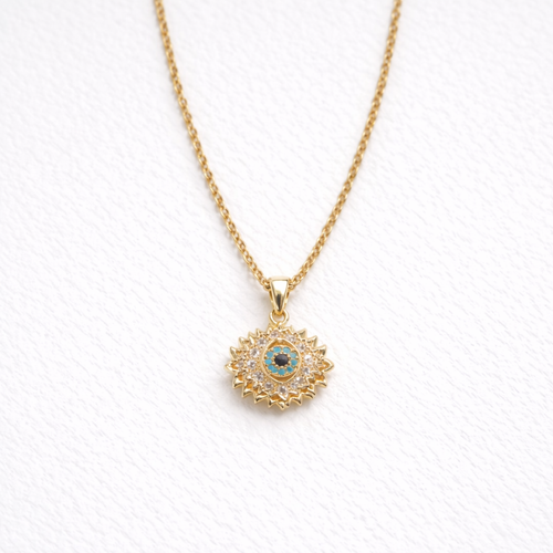 Sunburst Evil Eye Pendant Necklace – Gold Finish Protective Luxury Jewelry