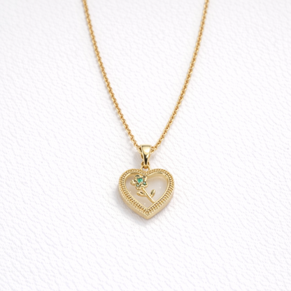 Elegant Heart Flower Pendant Necklace – Gold Finish Romantic Jewelry