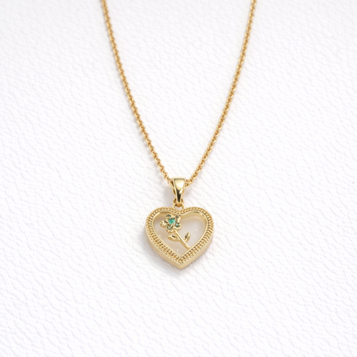 Elegant Heart Flower Pendant Necklace – Gold Finish Romantic Jewelry