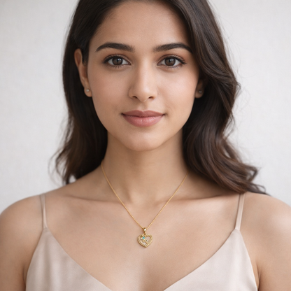 Elegant Heart Flower Pendant Necklace – Gold Finish Romantic Jewelry