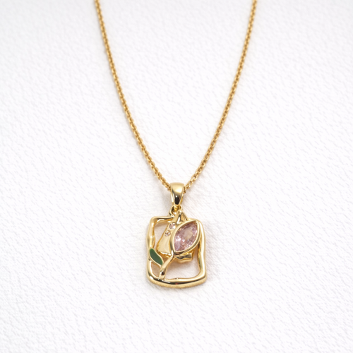 Abstract Floral Crystal Pendant Necklace – Gold Finish Elegant Jewelry