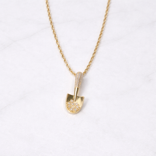 Crystal Shovel Pendant Necklace – Gold Finish Statement Jewelry