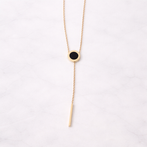 Black Roman Disc Y-Drop Necklace – Gold Finish Minimal Jewelry