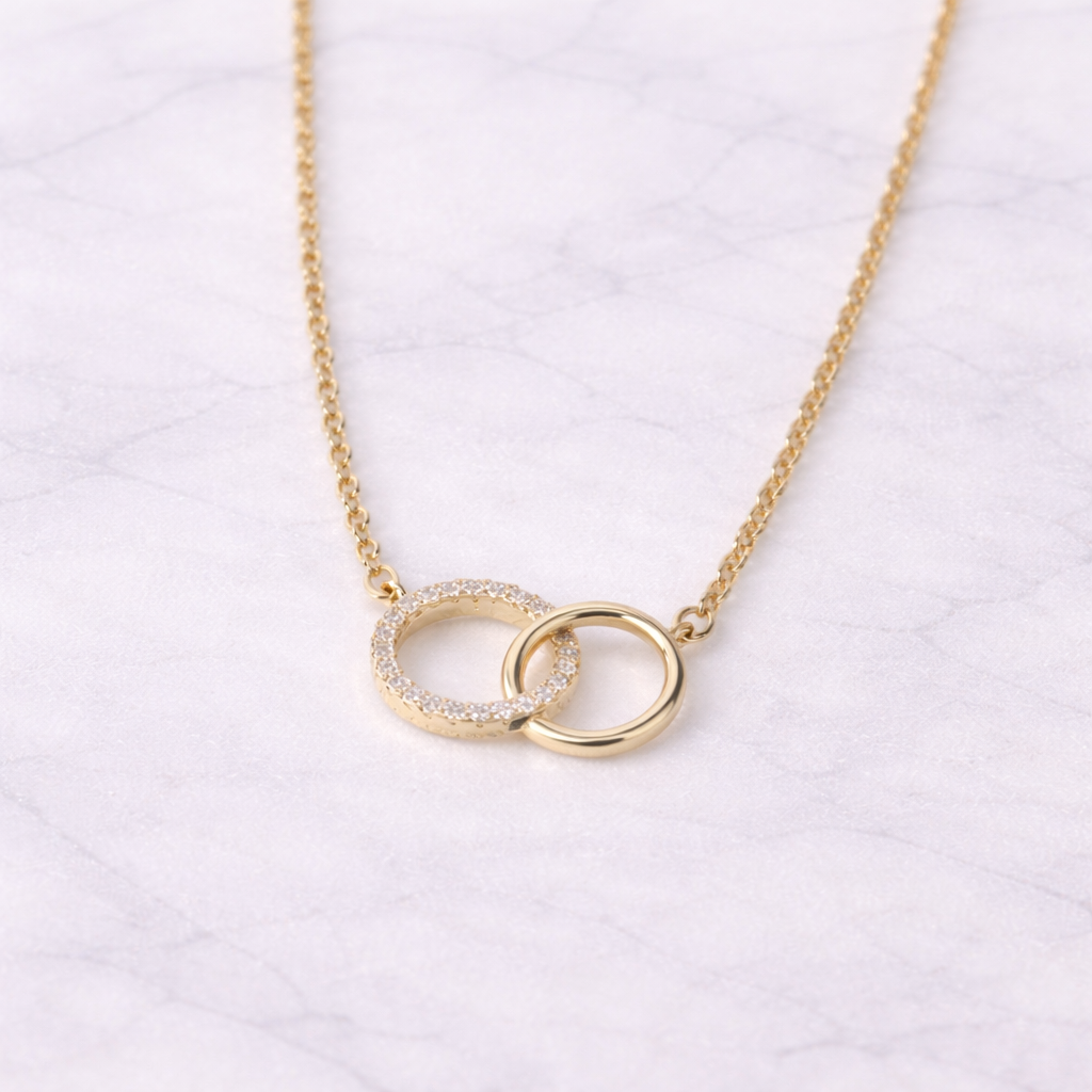 Interlocking Crystal Rings Necklace – Gold Finish Elegant Pendant