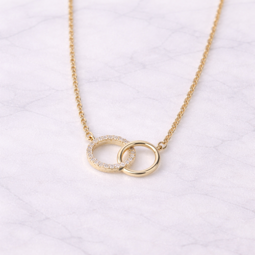 Interlocking Crystal Rings Necklace – Gold Finish Elegant Pendant