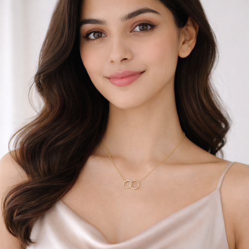 Interlocking Crystal Rings Necklace – Gold Finish Elegant Pendant