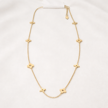 Floral Motif Long Chain Necklace – Gold Finish Elegant Jewelry