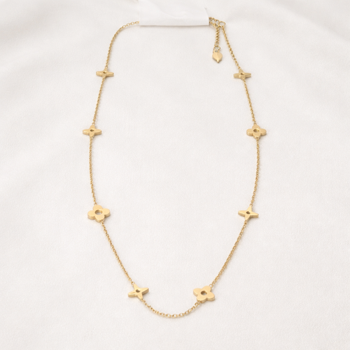 Floral Motif Long Chain Necklace – Gold Finish Elegant Jewelry