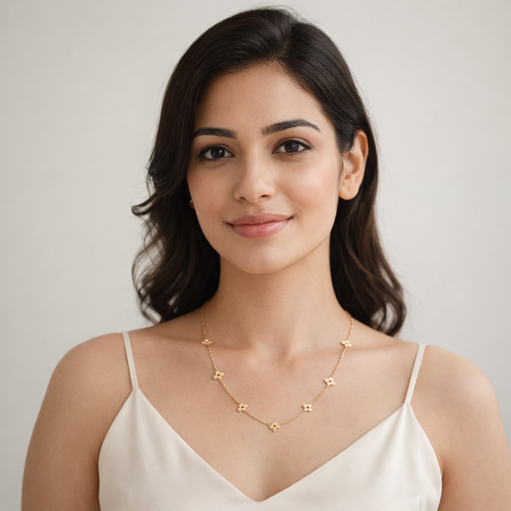 Floral Motif Long Chain Necklace – Gold Finish Elegant Jewelry