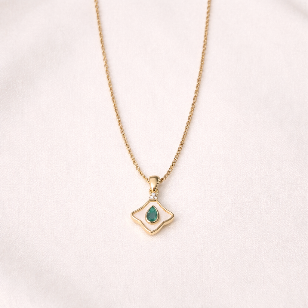 Gold-Plated Emerald Teardrop Pendant Necklace