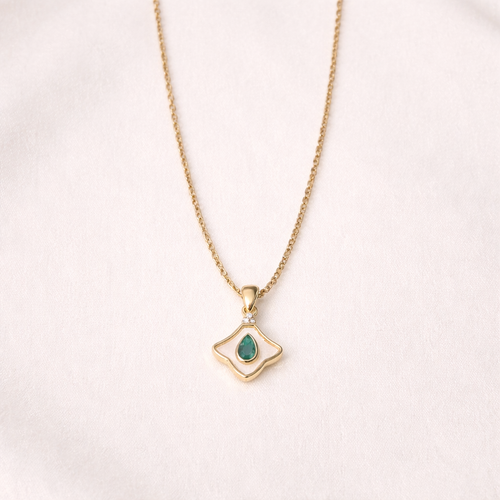 Gold-Plated Emerald Teardrop Pendant Necklace