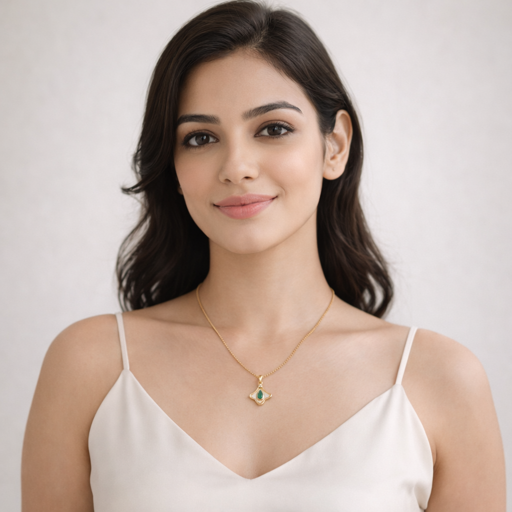 Gold-Plated Emerald Teardrop Pendant Necklace