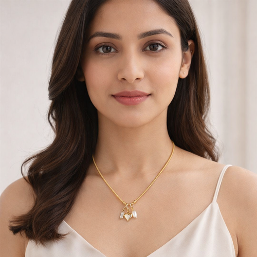 Gold-Plated Heart Charm Necklace with Pearl & Crystal Accents