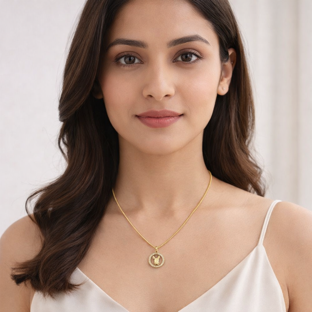 Gold-Plated Crystal Bunny Circle Pendant Necklace