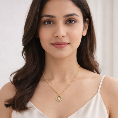 Gold-Plated Crystal Bunny Circle Pendant Necklace