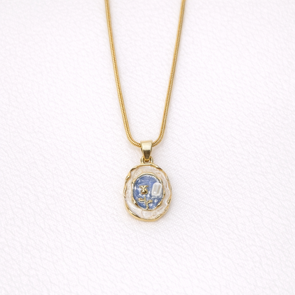 Gold-Plated Blue Enamel Floral Pendant Necklace