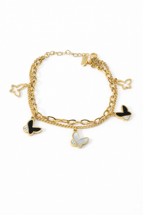 🖤🤍 Dual Tone Clover Gold Bracelet – Modern Elegance with Lucky Charm 🖤🤍