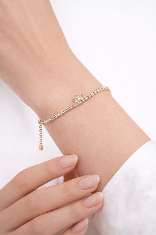 👑 Sparkling Crown Tennis Bracelet – Royal Elegance in Every Shine 👑