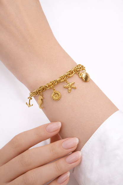 🌊 Ocean Charm Gold Bracelet – A Touch of the Sea 🌊