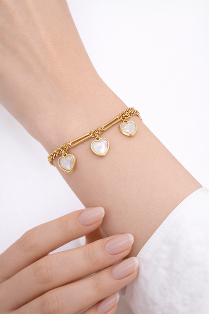 💛 Triple Heart Gold Chain Bracelet – Love in Every Detail 💛
