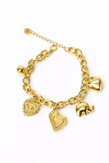 ✨ Gold Charm Chain Bracelet – Symbols of Love & Luck ✨