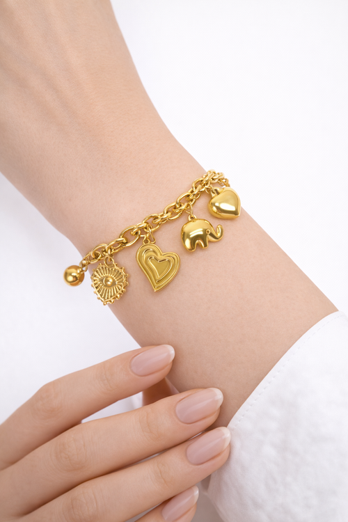 ✨ Gold Charm Chain Bracelet – Symbols of Love & Luck ✨