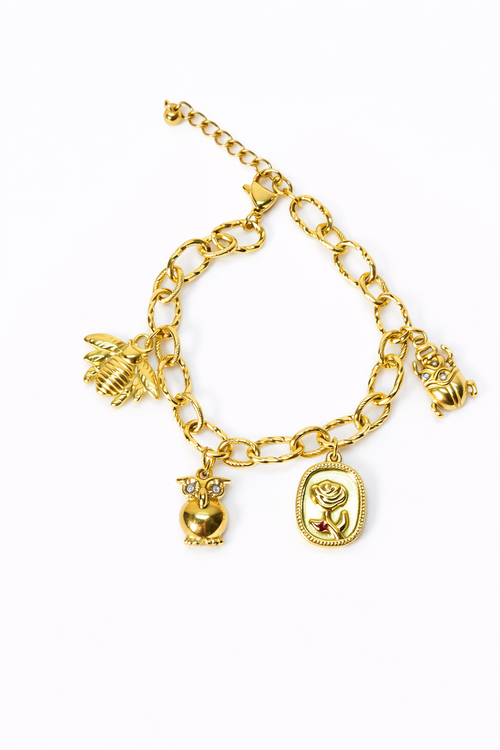 ✨ Gold Lucky Charm Bracelet – Wisdom, Love & Protection ✨