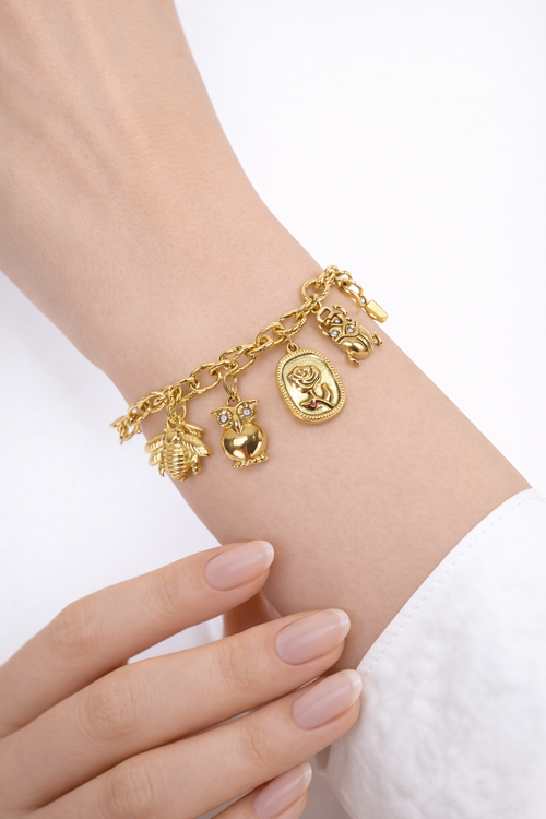 ✨ Gold Lucky Charm Bracelet – Wisdom, Love & Protection ✨