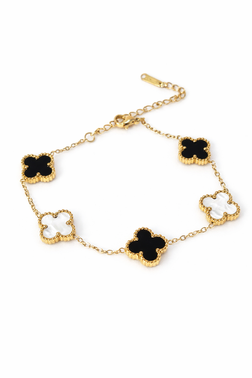 🖤🤍 Dual Tone Clover Gold Bracelet – Modern Elegance with Lucky Charm 🖤🤍
