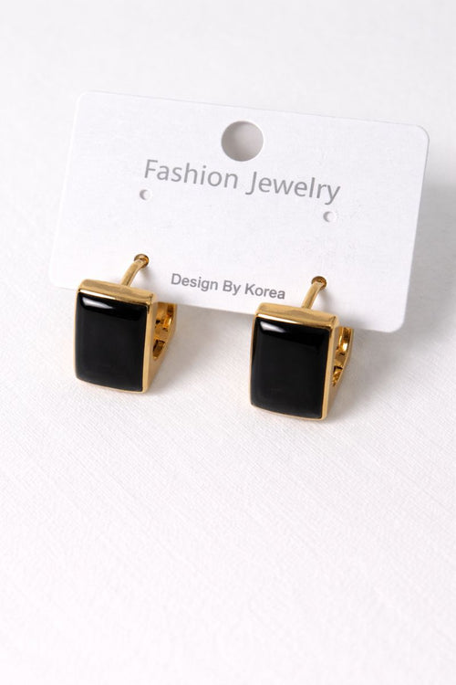 Black Square Stud Earrings with Gold Finish