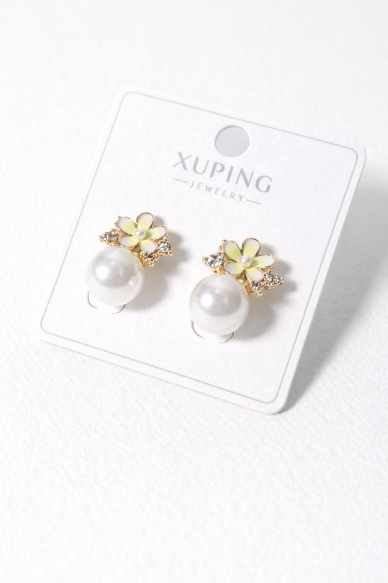 Floral Pearl Stud Earrings with Crystal Detailing