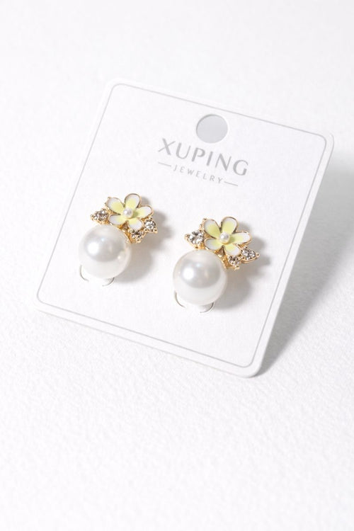 Floral Pearl Stud Earrings with Crystal Detailing