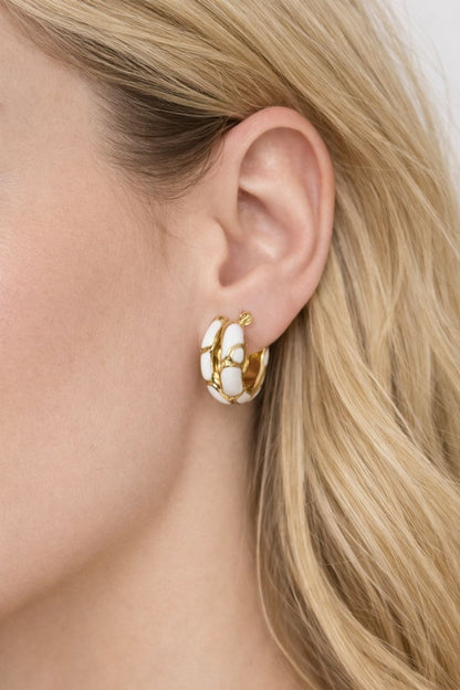 White Enamel Gold Hoop Earrings