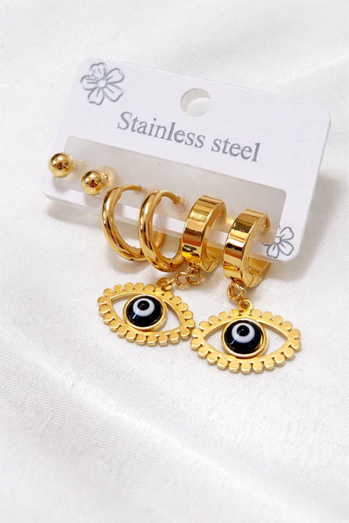 Gold Evil Eye Hoop & Stud Earrings Set