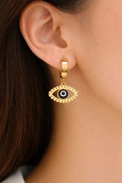 Gold Evil Eye Hoop & Stud Earrings Set
