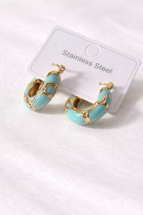 Turquoise Enamel Gold Hoop Earrings
