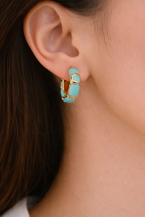 Turquoise Enamel Gold Hoop Earrings