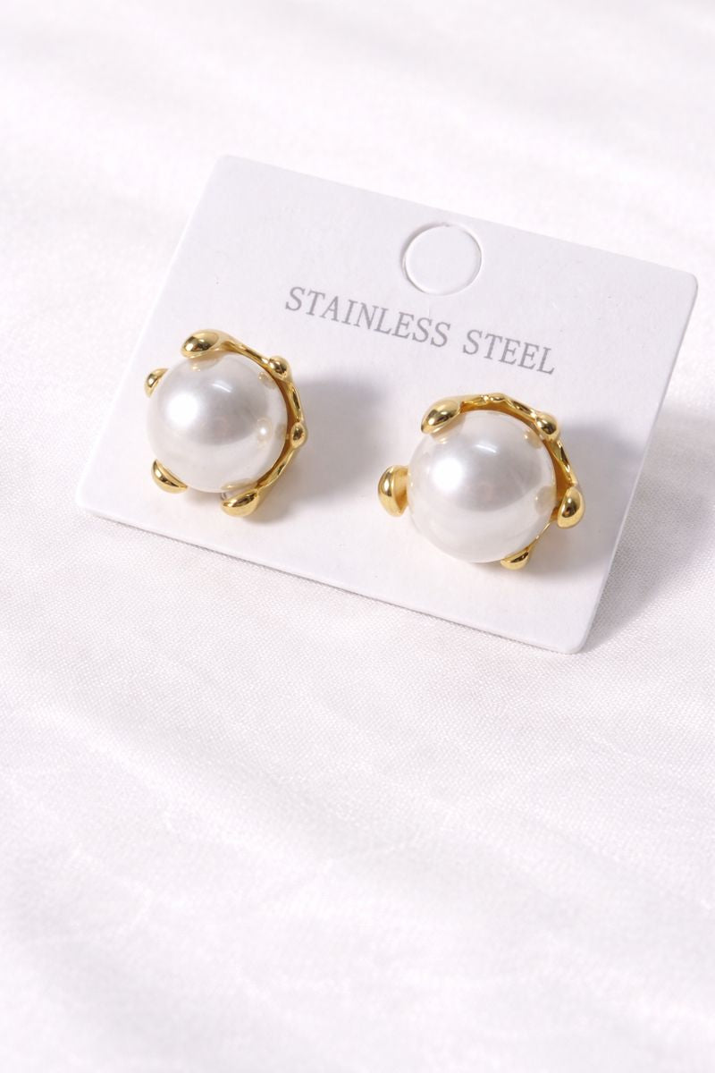 Classic Pearl Stud Earrings with Gold Claw Design