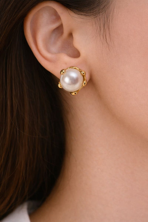 Classic Pearl Stud Earrings with Gold Claw Design