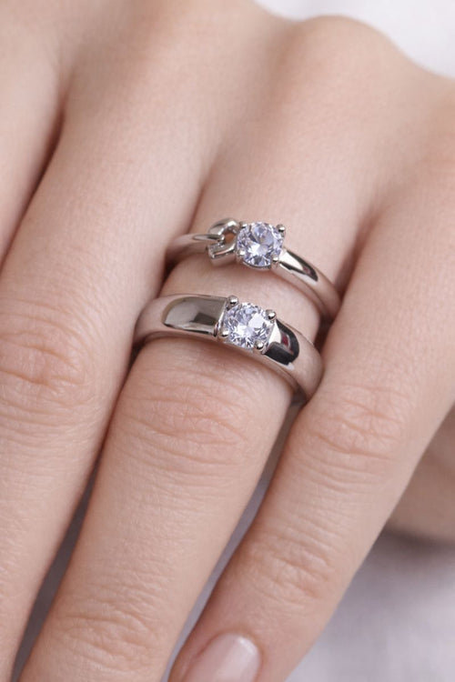 Elegant Silver Solitaire Couple Rings – Heart & Classic Design