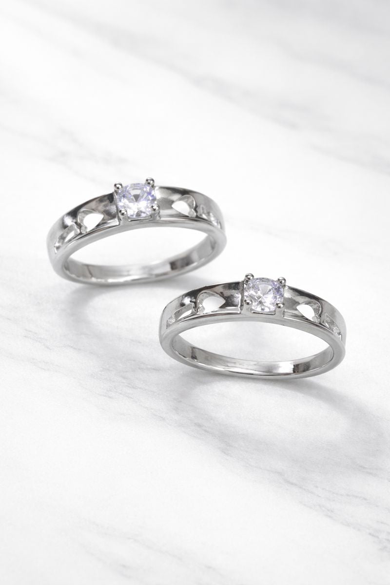 Premium Silver Solitaire Couple Rings – Elegant Matching Design