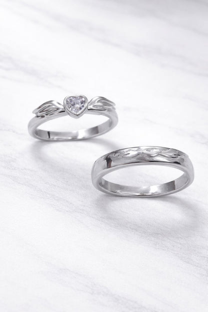 Elegant Heart Silver Couple Rings – Romantic Matching Ring Set