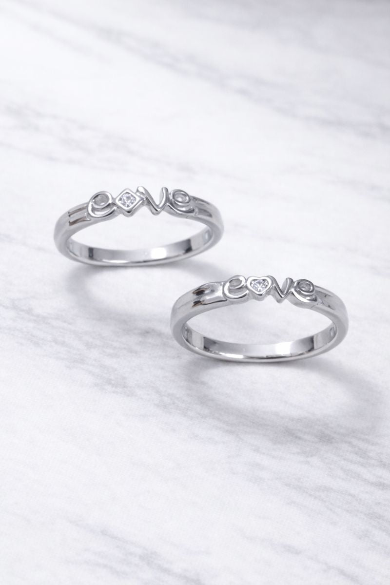 LOVE Letter Silver Couple Rings – Romantic Matching Ring Set