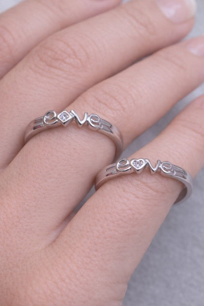 LOVE Letter Silver Couple Rings – Romantic Matching Ring Set