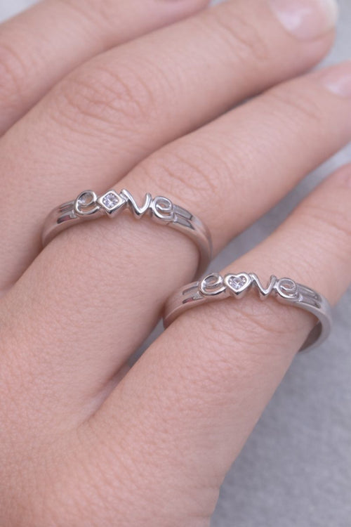LOVE Letter Silver Couple Rings – Romantic Matching Ring Set