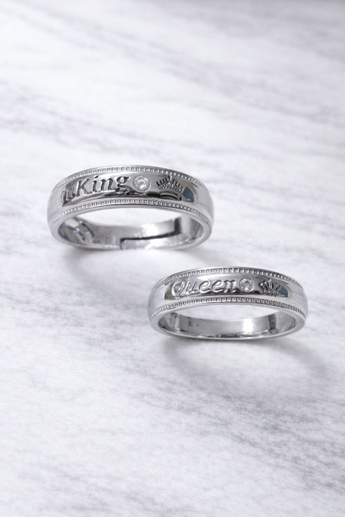King & Queen Engraved Silver Couple Rings – Premium Matching Bands